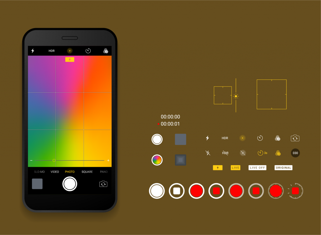 A smartphone is ready to take a live photo with a colorful screenshot and on the right of the screen are all the button options offered on the iPhone to make an HQ live photo. 