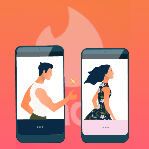 An illustration from two smartphones by a couple who are trying to match through app.
